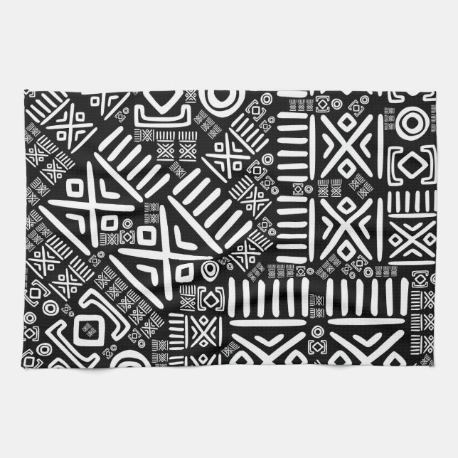 Paño De Cocina Modelo africano étnico #6 blanco y negro (Horizontal)