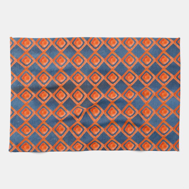 Paño De Cocina Modelo anaranjado de la acuarela de los azules (Horizontal)