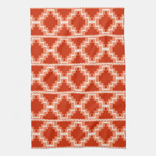 Paño De Cocina Modelo azteca de Ikat - moho, naranja y blanco (Vertical)