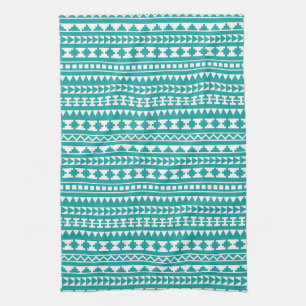 Paño De Cocina Modelo azteca tribal verde azulado de moda