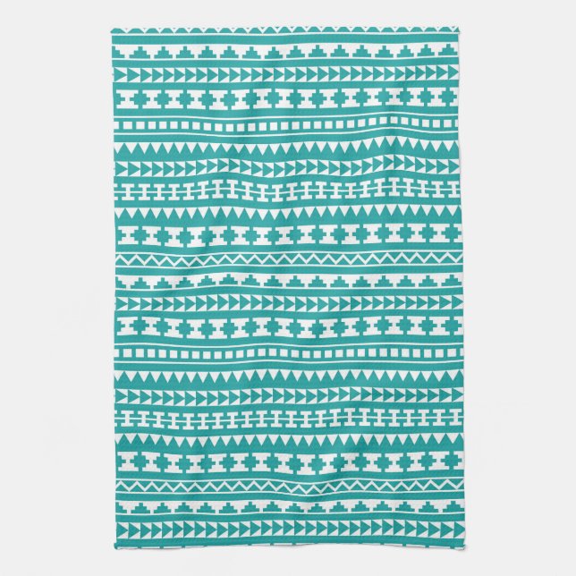 Paño De Cocina Modelo azteca tribal verde azulado de moda (Vertical)