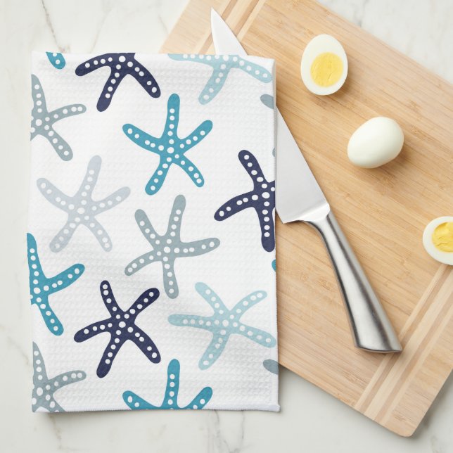 Paño De Cocina Modelo azul de las estrellas de mar (Doblado Cuarto)