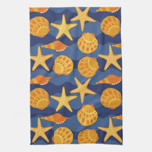 Paño De Cocina Modelo azul y anaranjado del Seashell