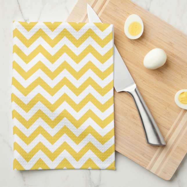 Paño De Cocina Modelo blanco amarillo de Chevron (Doblado Cuarto)