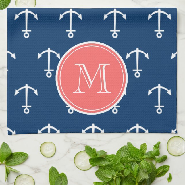 Paño De Cocina Modelo blanco de las anclas de los azules marinos, (Doblado)