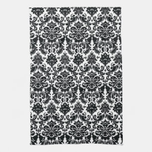 Paño De Cocina Modelo blanco negro elegante del damasco del