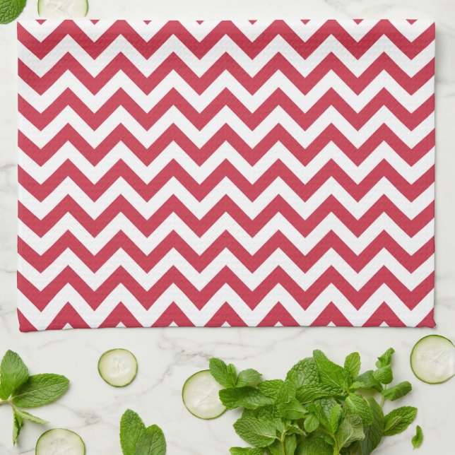 Paño De Cocina Modelo blanco rojo de Chevron (Doblado)