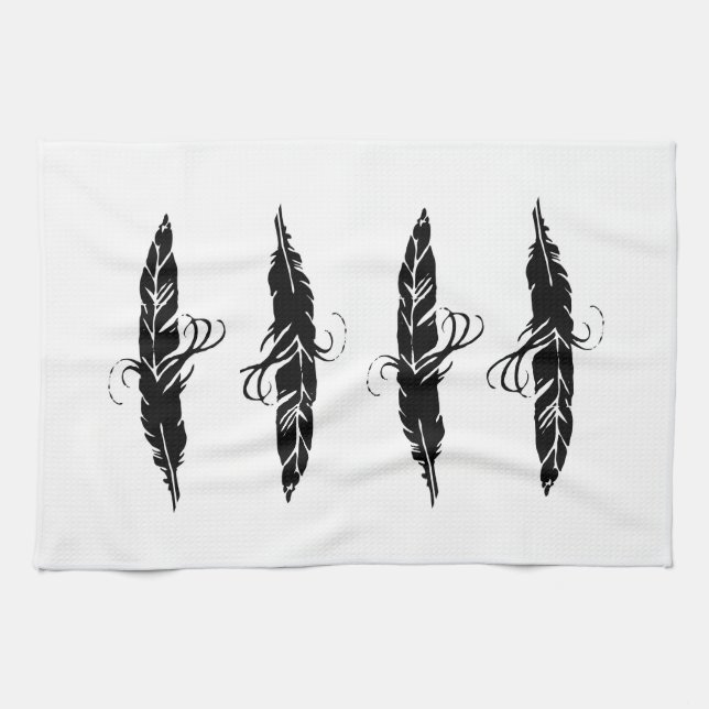 Paño De Cocina Modelo blanco y negro lindo de la pluma de Boho (Horizontal)