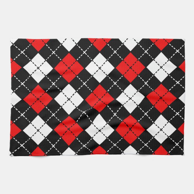 Paño De Cocina Modelo blanco y negro rojo de Argyle (Horizontal)
