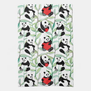 Paño De Cocina modelo con las pandas preciosas con los corazones