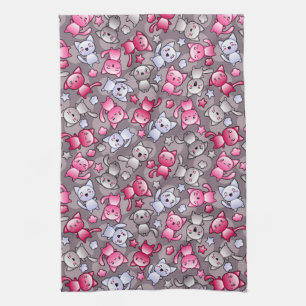 Paño De Cocina modelo con los gatos lindos del doodle del kawaii