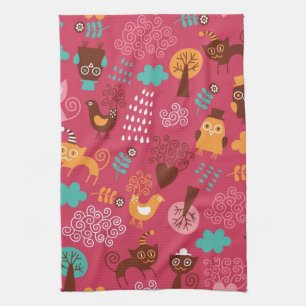 Paño De Cocina Modelo con los pájaros y los gatos lindos