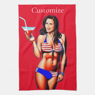 Paño De Cocina Modelo de fitness bikini patriótico Thunder_Cove