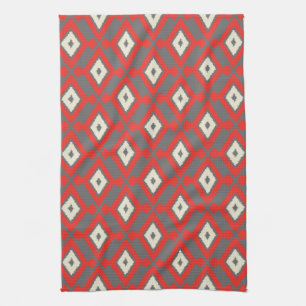 Paño De Cocina Modelo de Ikat - rojo, gris y beige