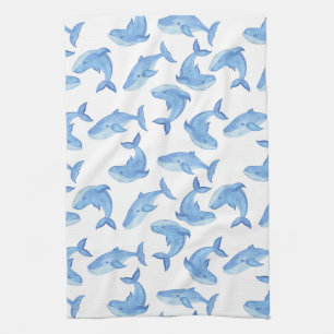 Paño De Cocina Modelo de la ballena azul de la acuarela