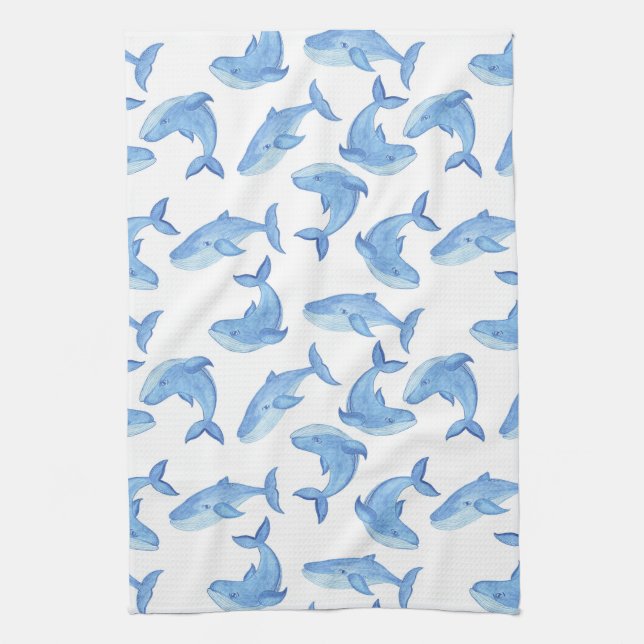 Paño De Cocina Modelo de la ballena azul de la acuarela (Vertical)