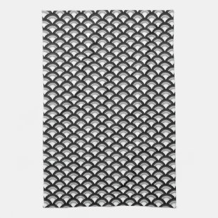 Paño De Cocina Modelo de onda del art déco - blanco y negro