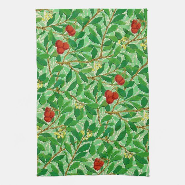 Paño De Cocina Modelo del árbol de William Morris Lychee, verde (Vertical)
