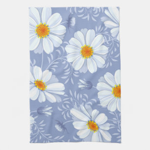 Paño De Cocina Modelo del azul de la flor blanca del verano de la