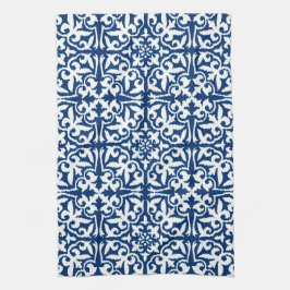 Paño De Cocina Modelo del damasco de Ikat - azul y blanco de