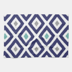 Paño De Cocina Modelo del diamante de Ikat de los azules marinos