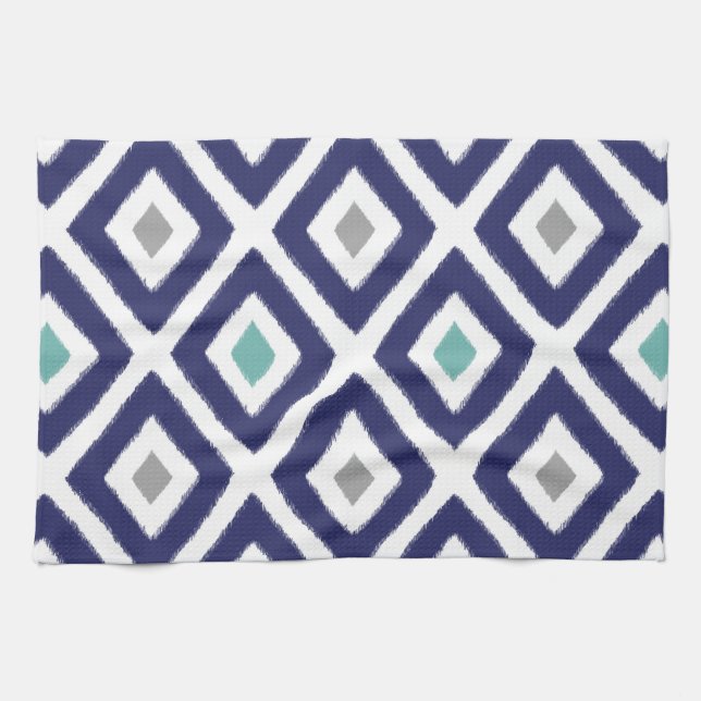 Paño De Cocina Modelo del diamante de Ikat de los azules marinos (Horizontal)