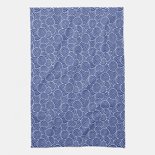 Paño De Cocina Modelo del remolino del japonés - azules marinos y (Vertical)