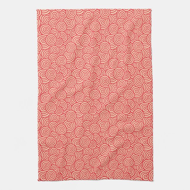 Paño De Cocina Modelo del remolino del japonés - naranja coralino (Vertical)