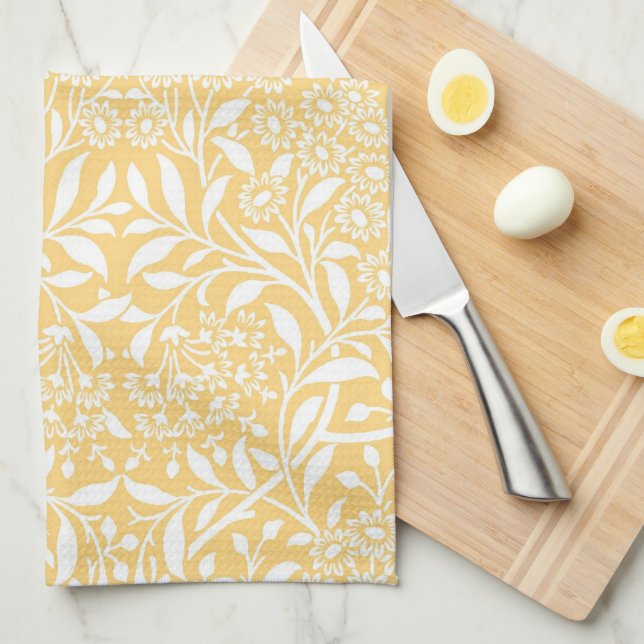 Paño De Cocina Modelo floral amarillo del damasco (Doblado Cuarto)