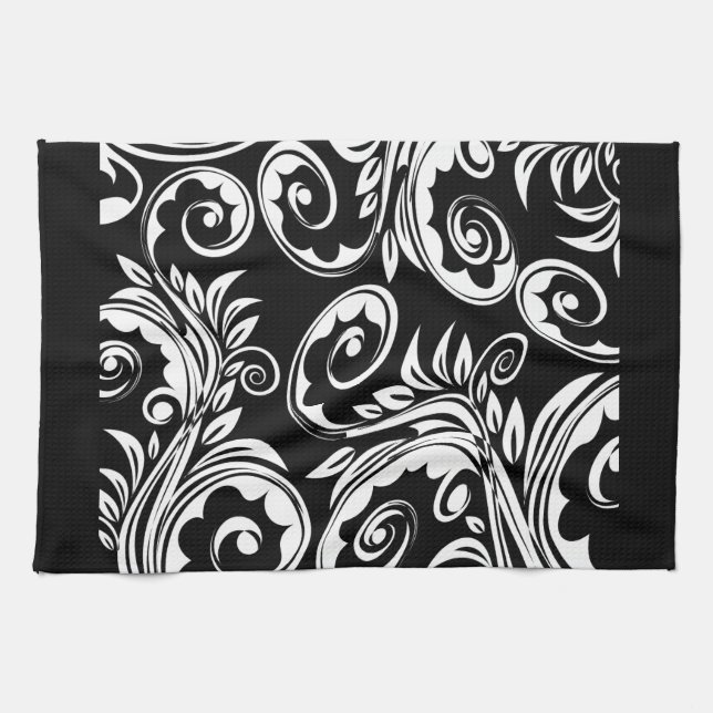 Paño De Cocina Modelo floral blanco negro de Paisley (Horizontal)