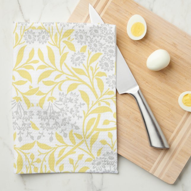 Paño De Cocina Modelo floral gris amarillo del damasco (Doblado Cuarto)
