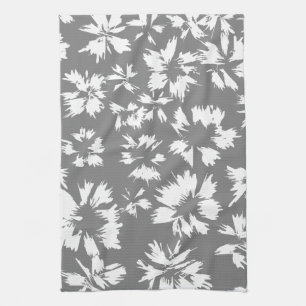 Paño De Cocina Modelo floral gris y blanco elegante