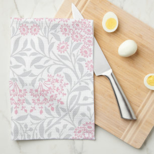 Paño De Cocina Modelo floral rosado gris del damasco