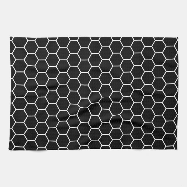 Paño De Cocina Modelo geométrico blanco y negro del hexágono (Horizontal)