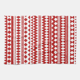 Paño De Cocina Modelo geométrico tribal blanco rojo azteca de lo