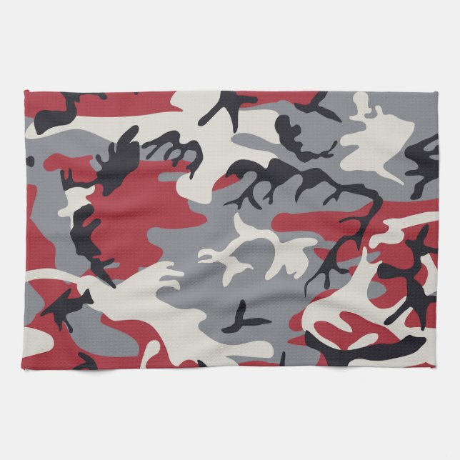 Paño De Cocina Modelo gris rojo del camuflaje de Camo (Horizontal)