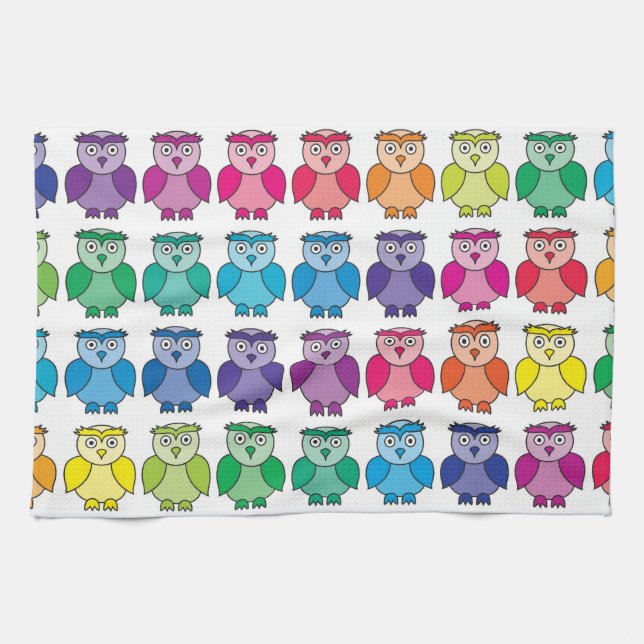 Paño De Cocina Modelo lindo del búho del arco iris (Horizontal)
