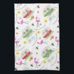 Paño De Cocina Modelo retro del remolque y de los flamencos<br><div class="desc">Las características de este producto un modelo que incorpora ilustraciones del vintage retro inspiraron los remolques de campista,  los flamencos rosados,  las abejas,  y las flores.</div>