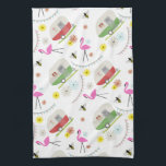 Paño De Cocina Modelo retro del remolque y de los flamencos<br><div class="desc">Las características de este producto un modelo que incorpora ilustraciones del vintage retro inspiraron los remolques de campista,  los flamencos rosados,  las abejas,  y las flores.</div>