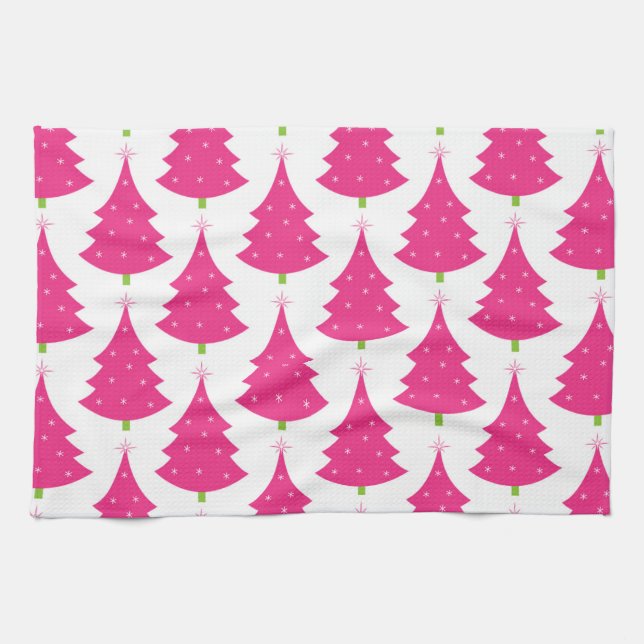 Paño De Cocina Modelo retro rosado bonito del árbol de navidad (Horizontal)