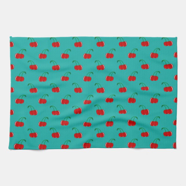 Paño De Cocina Modelo rojo de la cereza de la turquesa (Horizontal)
