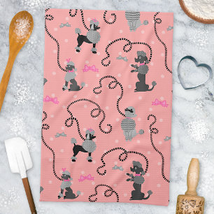 Paño De Cocina Modelo rosado de la falda del caniche y negro
