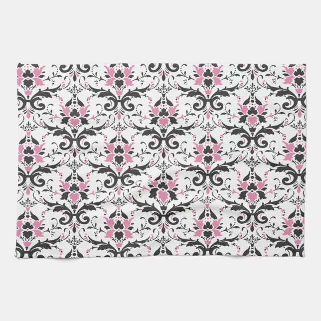 Paño De Cocina Modelo rosado y negro del damasco (Horizontal)
