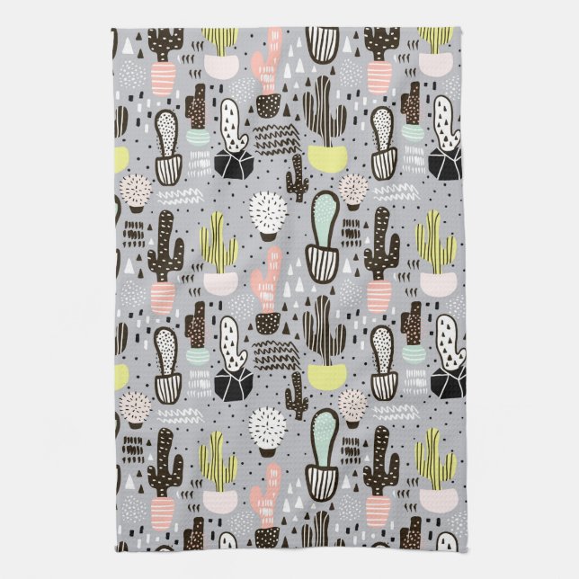 Paño De Cocina Modelo texturizado dibujado mano del cactus (Vertical)
