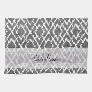 Paño De Cocina Modelo tribal del diamante de Ikat del gris de