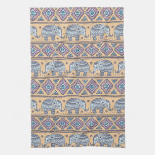 Paño De Cocina Modelo tribal del elefante étnico azul