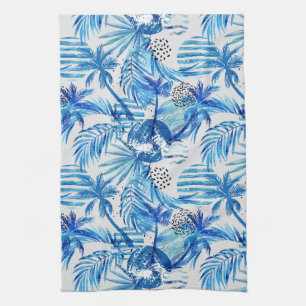 Paño De Cocina Modelo tropical azul brillante de la acuarela