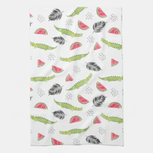 Paño De Cocina Modelo tropical de la sandía y del cocodrilo