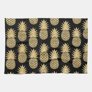 Paño De Cocina Modelo tropical elegante de la piña del negro y