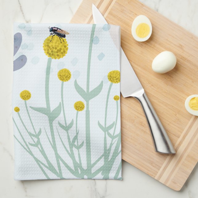 Paño De Cocina Modern Abstract Botanical Yellow Billy Button  (Doblado Cuarto)